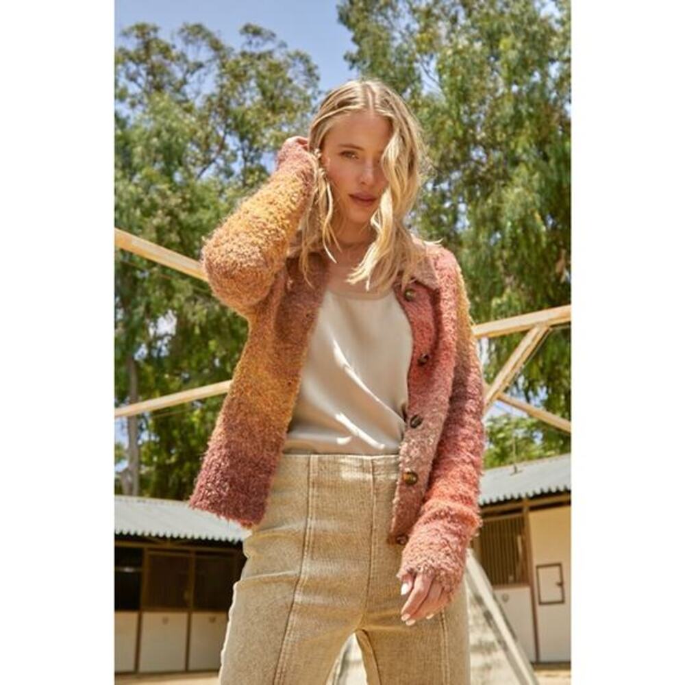 Mystree Maple Size Medium Fuzzy Collared Cardigan